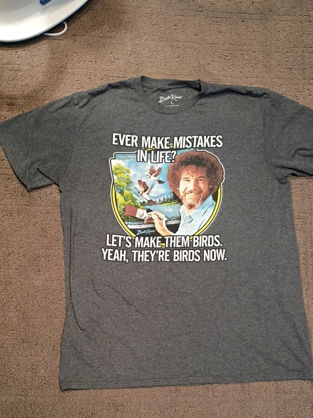 Bob Ross Graphic Dark Gray Short Sleeve Tee - "Make Them Birds"